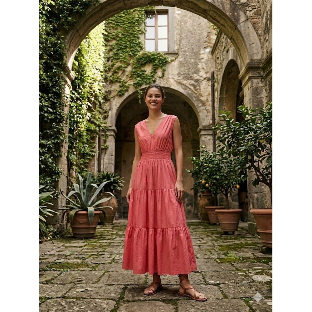 NWT Anthropologie Tiered Maxi Dress Smocked Waist Sleeveless V-Neck Sz 6